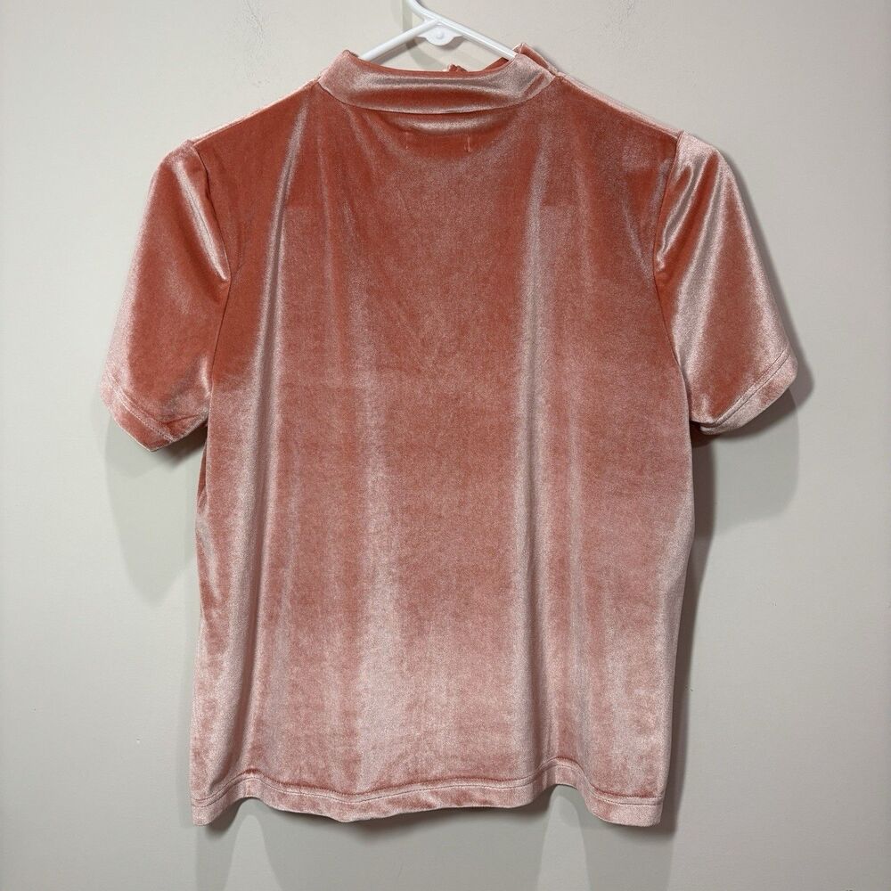 Madewell Velvet Tie Neck Top Women M Peachy Coral Pink Preppy Romantic - Picture 4 of 9